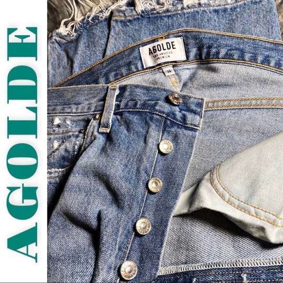 AGOLDE 90s Jean Distressed High Rise Relaxed Buttonfly, Size 28 - Picture 10 of 12